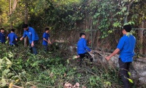 Đoàn viên thanh niên Nông trường cao su An Lập ra quân thực hiện công trình thanh niên Ngày Chủ nhật xanh