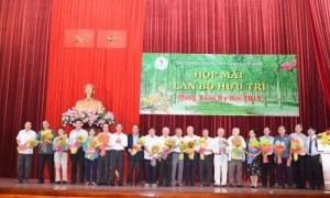 Cô Nguyễn Thị hUỆ (THỨ 5 từ trái qua) trong dịp Họp mặt cán bộ hưu trí Mừng Xuân 2019