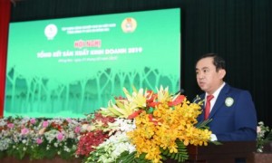Ông Đỗ Minh Tuấn - TGĐ TCT Cao su Đồng Nai phát biểu tại hội nghị Tổng kết SXKD năm 2019. Ảnh: Vũ Phong