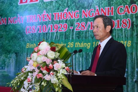 Bí thư Đảng ủy, Chủ tịch HĐQT VRG Trần Ngọc Thuận phát biểu tại lễ kỷ niệm 89 năm truyền thống ngành cao su VN