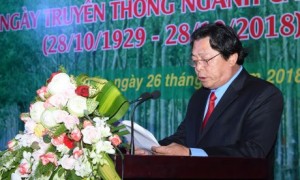 Ông Phan Mạnh Hùng - Chủ tịch Công đoàn Cao su VN ôn lại truyền thống ngành cao su tại lễ kỷ niệm 89 năm truyền thống ngành